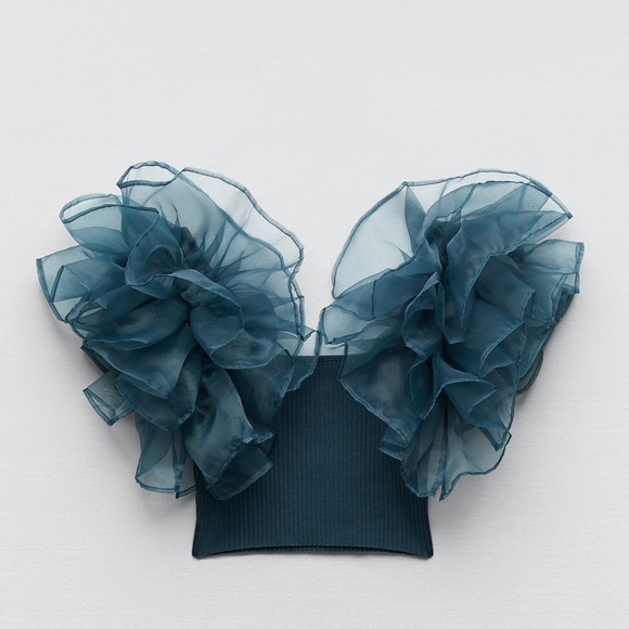 ZARA ORGANZA CROP TOP DUCK BLUE - Picture 8 of 8
